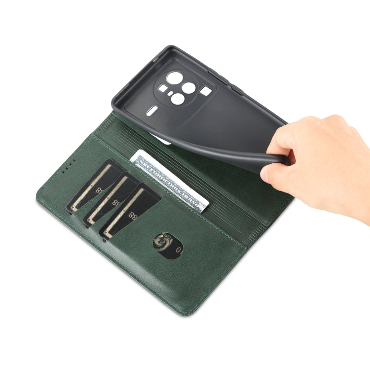 For vivo X80 Pro AZNS Magnetic Calf Texture Leather Phone Case(Dark Green) by AZNS