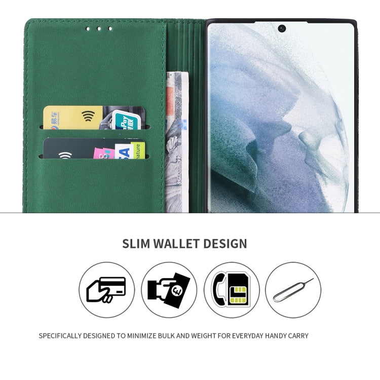 For Samsung Galaxy S22 Ultra 5G Fierre Shann Crocodile Texture Magnetic Genuine Leather Phone Case(Green) by FIERRE SHANN