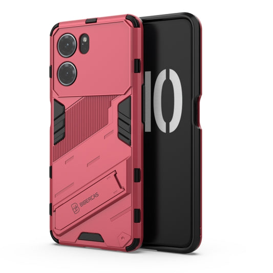 For OPPO K10 5G China Punk Armor 2 in 1 PC + TPU Shockproof Phone Case with Invisible Holder(Light Red) by buy2fix