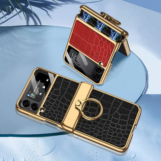 For Samsung Galaxy Z Flip3 5G GKK Integrated Plating + Leather Flip Phone Case(Crocodile Black) by GKK