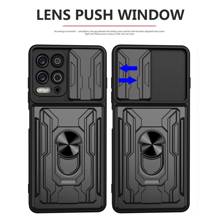 For Motorola Moto G100 Sliding Camshield TPU+PC Phone Case with Card Slot(Dark Green) by buy2fix