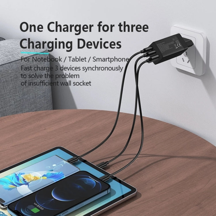awei PD9 65W Dual Type-C / USB-C + USB GaN Fast Charging Travel Charger, EU Plug(Black) by awei