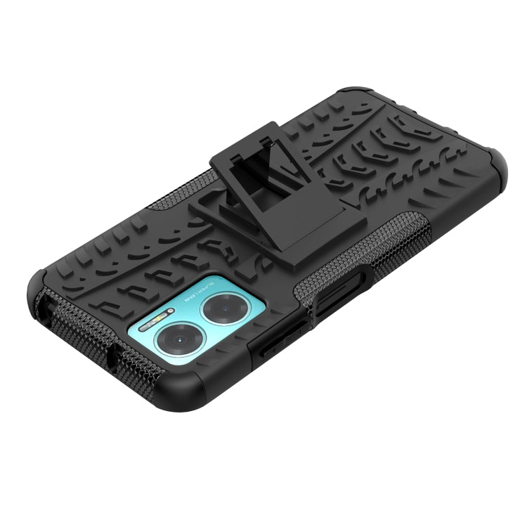 For Xiaomi Redmi Note 11E 5G Tire Texture TPU + PC Phone Case with Holder(Black) by buy2fix