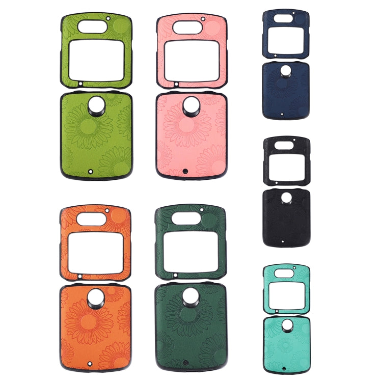 For Motorola Razr 5G Sunflower Pattern PU+TPU+PC Shockproof Phone Case(Green) by buy2fix