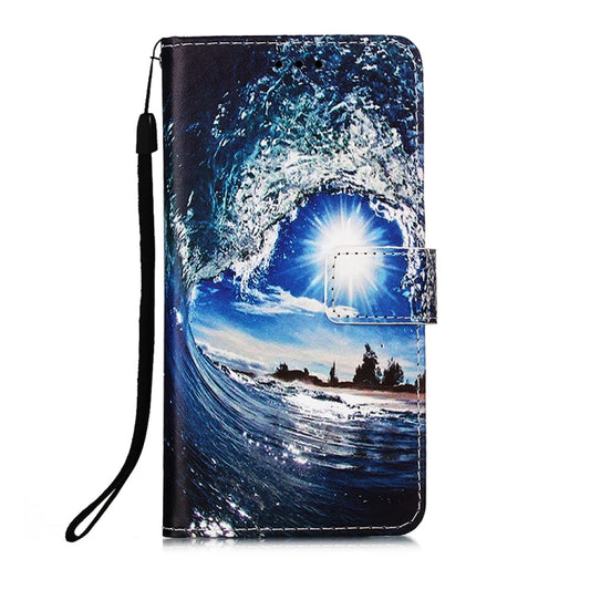 For Motorola Moto G22 Colored Drawing Plain Weave Leather Phone Case(Waves And Sun) by buy2fix