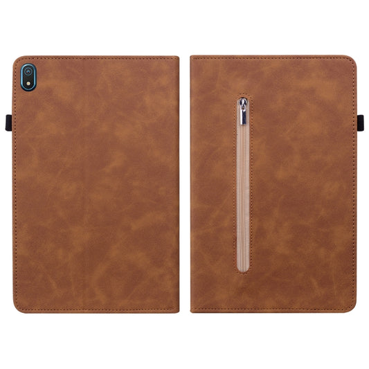 For Nokia T20 10.4 2021 Skin Feel Solid Color Zipper Leather Tablet Case(Brown) by buy2fix
