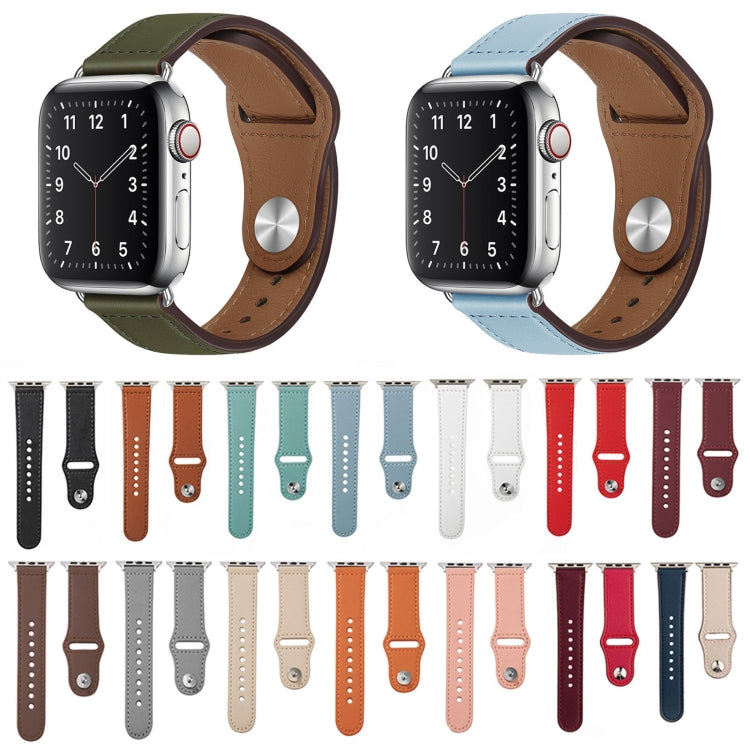 Nail Silver Buckle Leather Watch Band For Apple Watch Ultra 49mm&Watch Ultra 2 49mm / Series 9&8&7 45mm / SE 3&SE 2&6&SE&5&4 44mm / 3&2&1 42mm(Apricot) by buy2fix