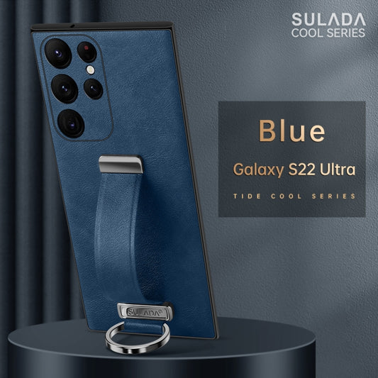 For Samsung Galaxy S22 Ultra 5G SULADA Cool Series PC + Leather Texture Skin Feel Shockproof Phone Case(Blue) by SULADA