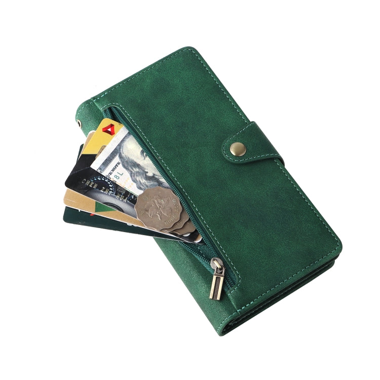 For OnePlus Nord N10 5G Rivet Buckle 9 Cards Three Fold Leather Phone Case(Green) by buy2fix