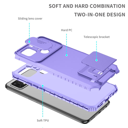 For OPPO A15 Stereoscopic Holder Sliding Camshield Phone Case(Purple) by buy2fix