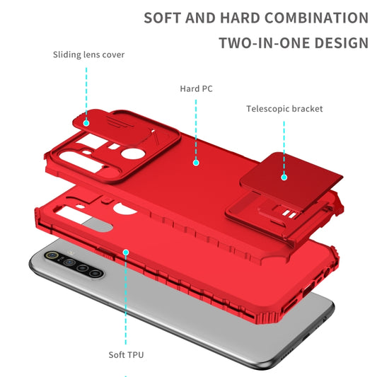 For OPPO Realme 5 / 5i / C3 Stereoscopic Holder Sliding Camshield Phone Case(Red) by buy2fix