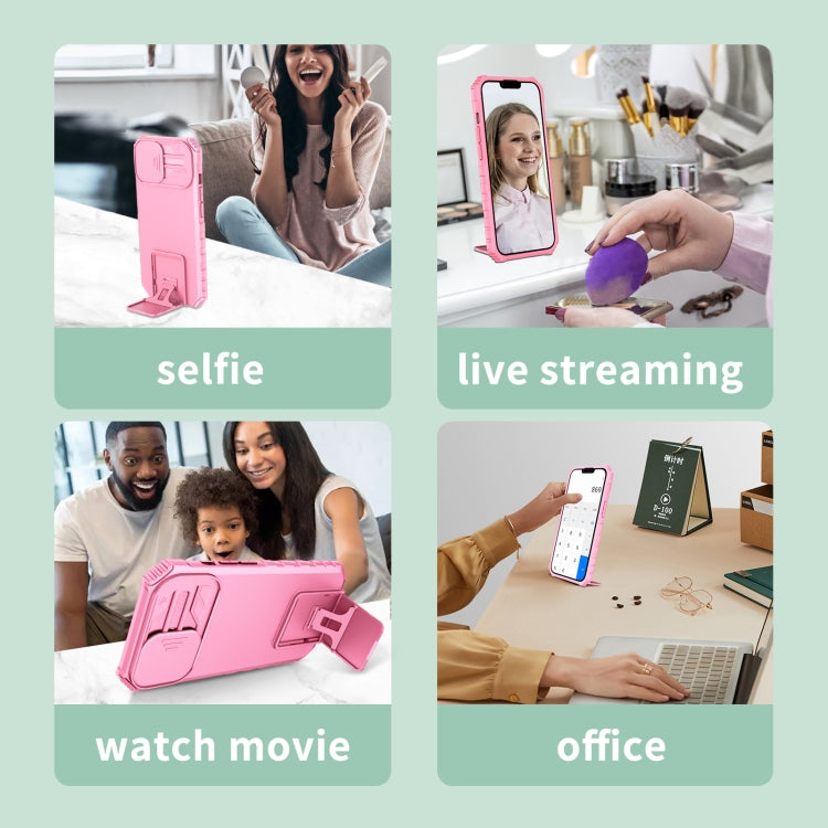 For Xiaomi Poco M4 Pro 4G Stereoscopic Holder Sliding Camshield Phone Case(Pink) by buy2fix