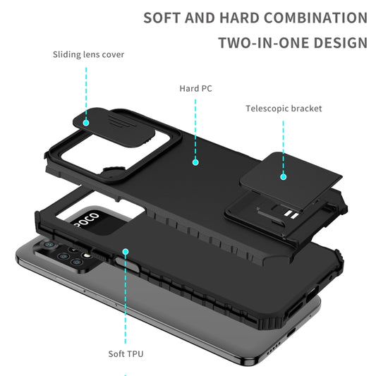 For Xiaomi Poco M4 Pro 4G Stereoscopic Holder Sliding Camshield Phone Case(Black) by buy2fix