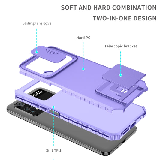 For Xiaomi Poco M4 Pro 4G Stereoscopic Holder Sliding Camshield Phone Case(Purple) by buy2fix