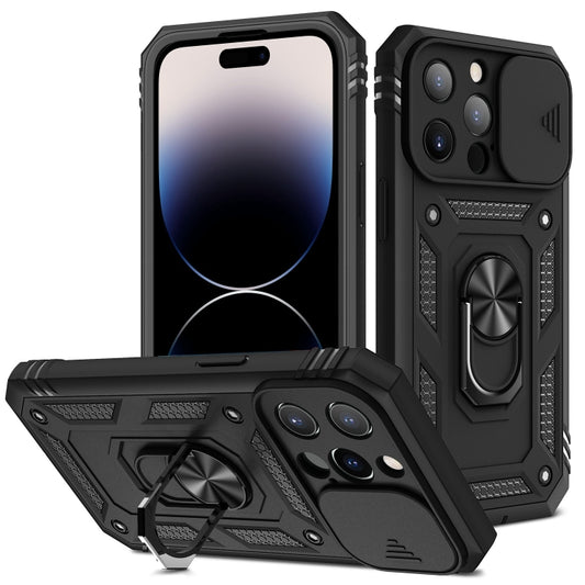 For iPhone 14 Pro Max Sliding Camera Cover Design TPU + PC Protective Phone Case (Black+Black) - Apple Accessories by buy2fix | Online Shopping UK | buy2fix