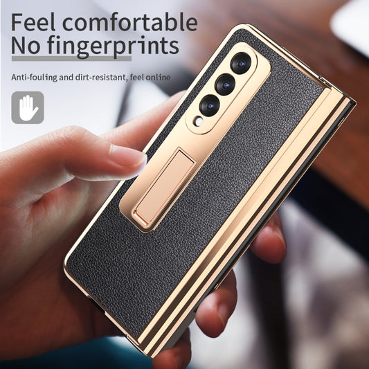 For Samsung Galaxy Z Fold3 Litchi Texture Integrated Electroplating Hinge Flip Phone Case with Pen Slot(Black) by buy2fix