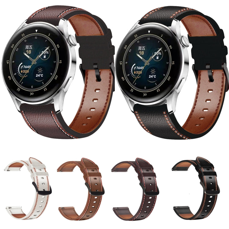 For Huawei Watch GT 3 46mm / GT Runner 22mm Tricolor Stitching Genuine Leather Watch Band(Black) by buy2fix