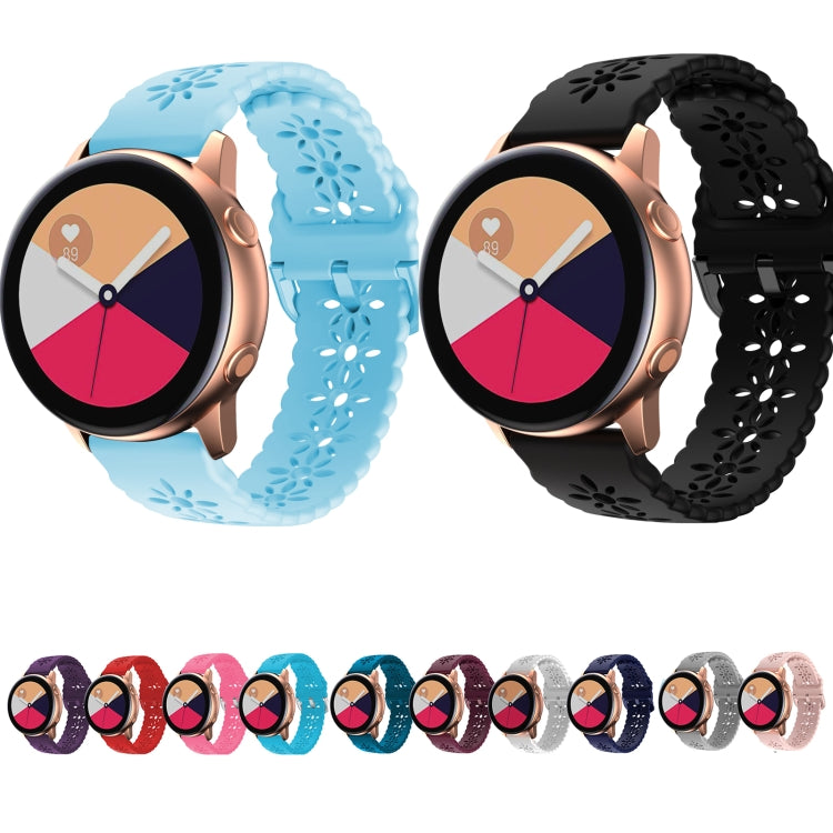 For Samsung Galaxy Watch4 20mm Plum Blossom Hollowed Silicone Watch Band(Wine Red) by buy2fix