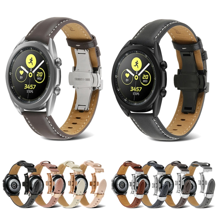 For Samsung Galaxy Watch4 20mm Butterfly Buckle Stitching Genuine Leather Watch Band(Apricot) by buy2fix