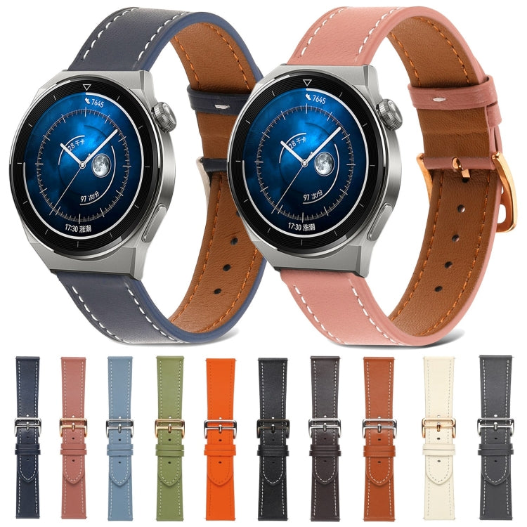 For Huawei Watch GT 3 Pro 22mm Plain Weave Genuine Leather Watch Band(Midnight Blue) by buy2fix