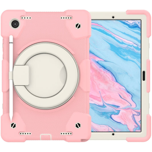 For Samsung Galaxy Tab A8 10.5 2021 Silicone + PC Full Body Protection Tablet Case With Holder & Strap(Pink) by buy2fix