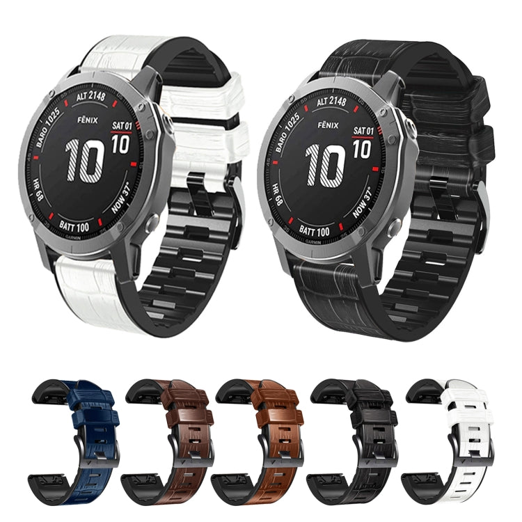 For Garmin Fenix 7/6 Pro/5 Plus 22mm Crocodile Texture Silicone Leather Watch Band(Coffee) by buy2fix