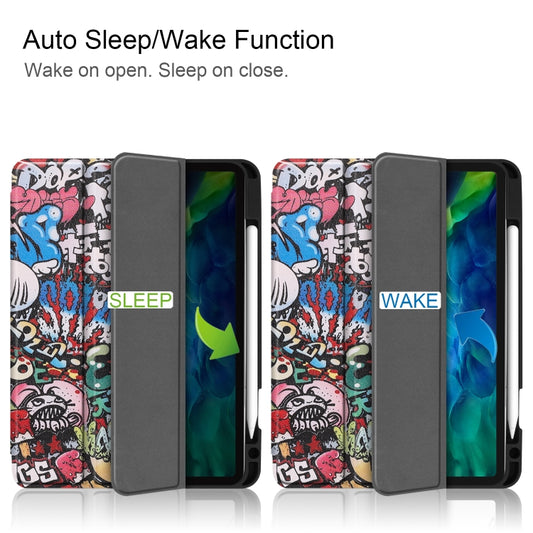 For iPad Pro 11 inch 2020 Painted TPU Smart Tablet Holster With Sleep Function & Tri-Fold Bracket & Pen Slot(Graffiti) by buy2fix