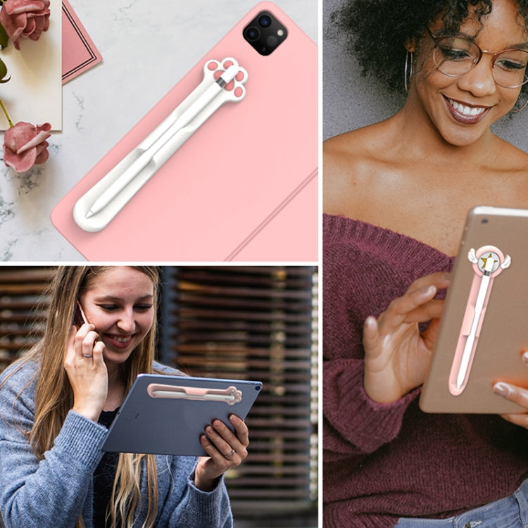 Stylus Silicone Magnetic Cartoon Pen Holder For Apple Pencil 1/2(White Cat Paw) by buy2fix