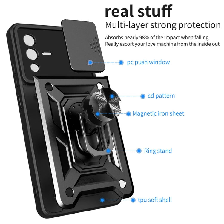 For vivo V23 5G / S12 Sliding Camera Cover Design TPU+PC Phone Case(Blue) by buy2fix