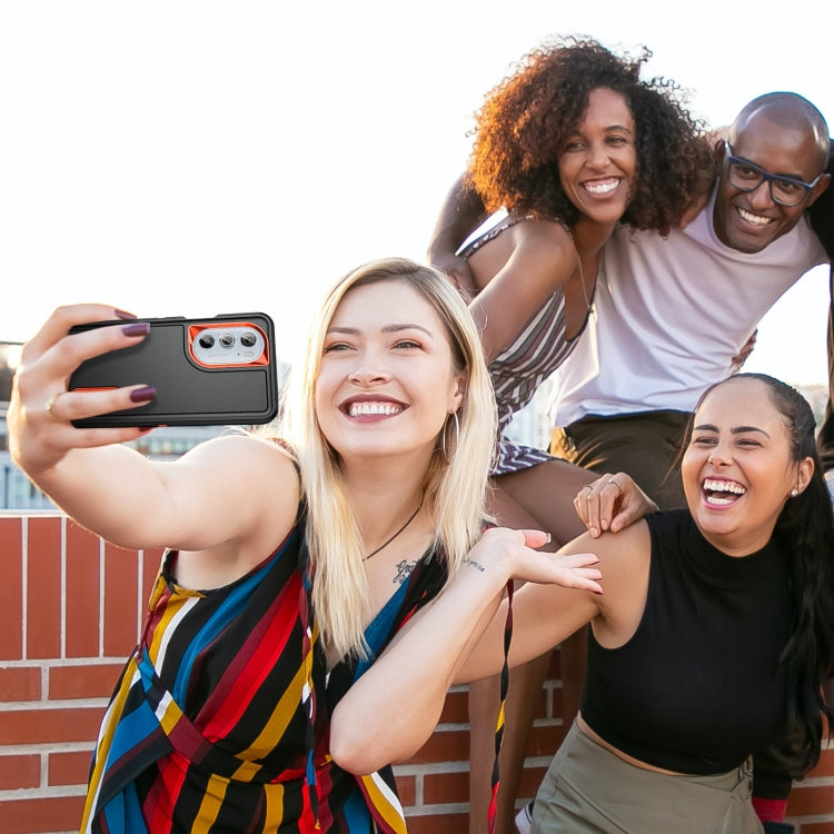 For Motorola Edge 30 Pro 3 in 1 Rugged Holder Phone Case(Black + Orange) by buy2fix