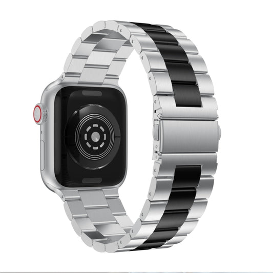 Small Waist Stainless Steel Watch Band For Apple Watch Series 8&7 45mm / SE 2&6&SE&5&4 44mm / 3&2&1 42mm(Silver Black) by buy2fix