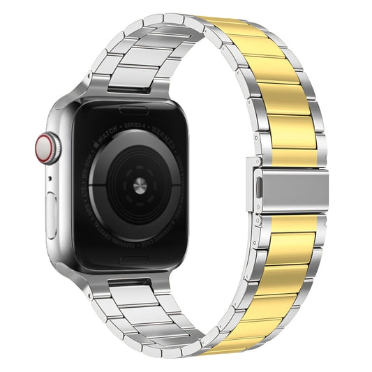Small Waist Stainless Steel Watch Band For Apple Watch Series 8&7 45mm / SE 2&6&SE&5&4 44mm / 3&2&1 42mm(Silver Gold) by buy2fix