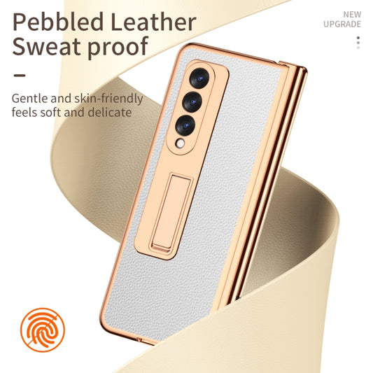 For Samsung Galaxy Z Fold3 5G Litchi Texture Leather Hinged Electroplated Phone Case with S Pen Fold Edition & Protective Film(White) by buy2fix