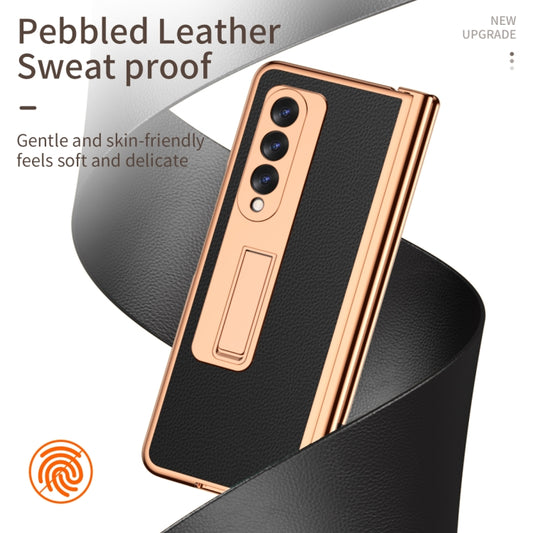 For Samsung Galaxy Z Fold3 5G Litchi Texture Leather Hinged Electroplated Phone Case with S Pen Fold Edition & Protective Film(Black) by buy2fix