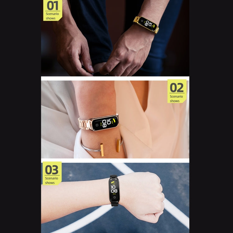 For Samsung Galaxy Fit 2 MIJOBS Three-bead Metal Stainless Steel Watch Band(Black) by MIJOBS