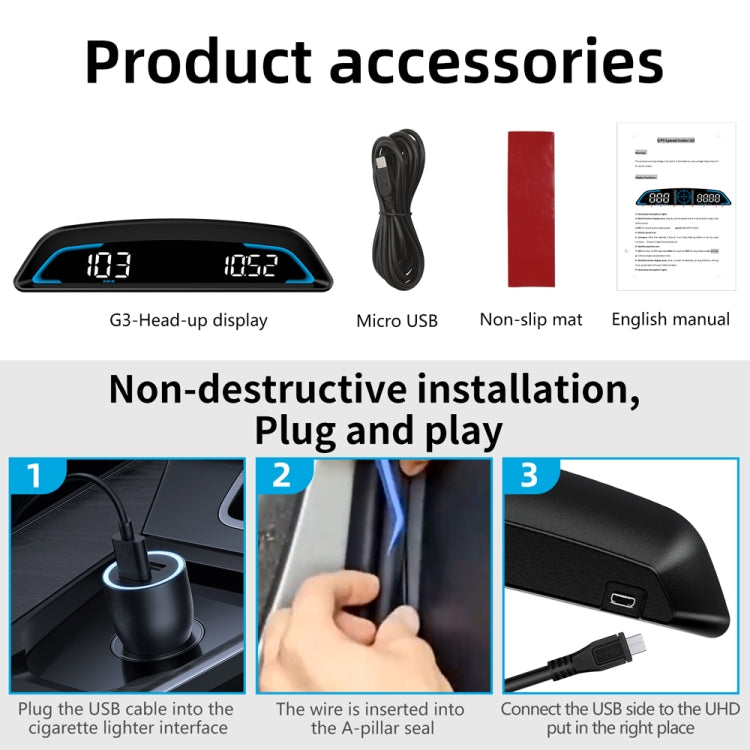 G3 Car 5.5 inch HUD Head-up Display HD GPS Speed Alarm Odometer by buy2fix