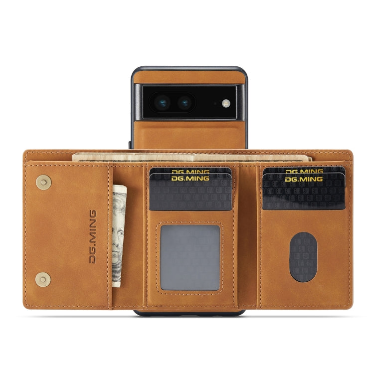 For Google Pixel 7 5G DG.MING M1 Series 3-Fold Multi Card Wallet + Magnetic Phone Case(Brown) by DG.MING