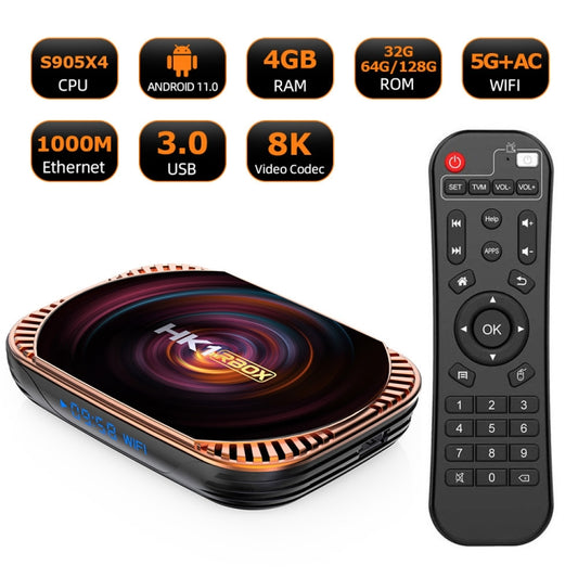 MECOOL HK1RBOX X4 4K TV Box, Android 11 Amlogic S905X4 CPU with RC 4GB+128GB(US Plug) by MECOOL