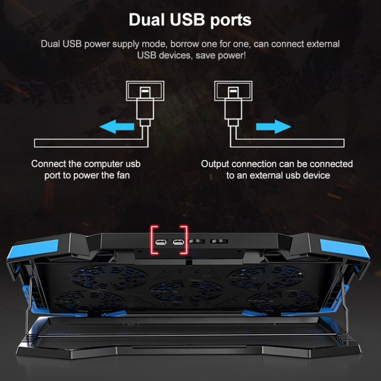 5 Fan 2 USB Lifting Folding Laptop Cooling Stand(Black Blue) by buy2fix