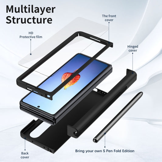 For Samsung Galaxy Z Fold4 Macaron Hinge Phone Case with Stylus Pen Fold Edition & Protective Film(Black) by buy2fix