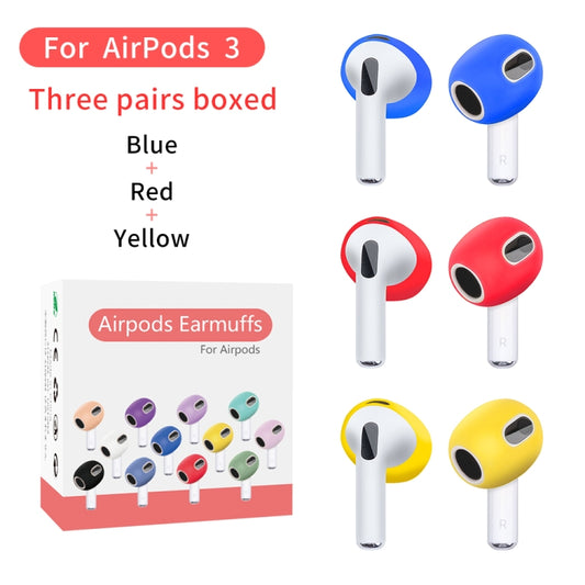 3 Pairs Earphone Silicone Earmuffs For AirPods 3(Blue+Red+Yellow) by buy2fix