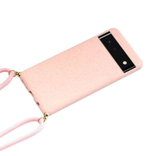 For Google Pixel 6 Wheat Straw Material + TPU Protective Case with Lanyard(Pink) by buy2fix
