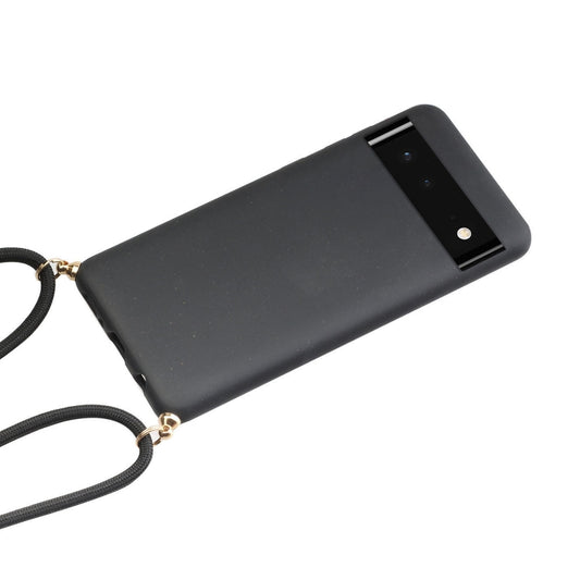 For Google Pixel 6 Pro Wheat Straw Material + TPU Protective Case with Lanyard(Black) by buy2fix