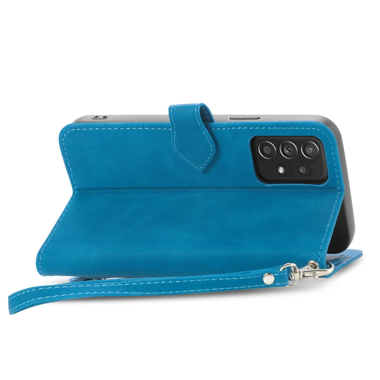 For Samsung Galaxy A52 5G Embossed Flower Shockproof Leather Phone Case(Blue) by buy2fix