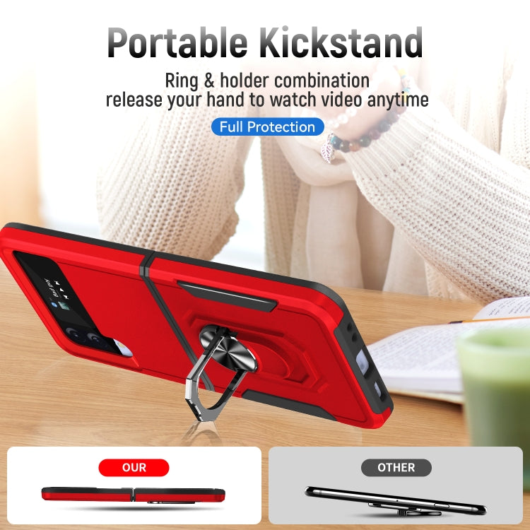 For Samsung Galaxy Z Flip4 Pioneer Armor PC + TPU Phone Case with Holder(Red Black) by buy2fix