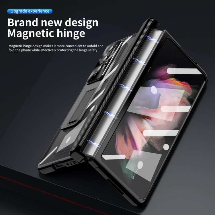 For Samsung Galaxy Z Fold3 5G Magnetic Hinges Plating Phone Case with Holder(Black) by buy2fix