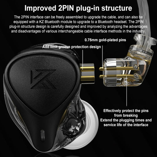 KZ-ZEX PRO 1.2m Electrostatic Coil Iron Hybrid In-Ear Headphones, Style:Without Microphone(Black) by KZ