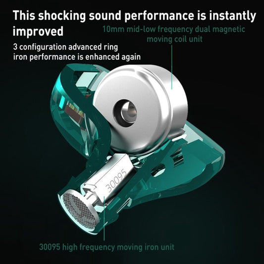 KZ-ZST X 1.25m Ring Iron Hybrid Driver In-Ear Noise Cancelling Earphone, Style:With Microphone(Hyun Cyan) by KZ