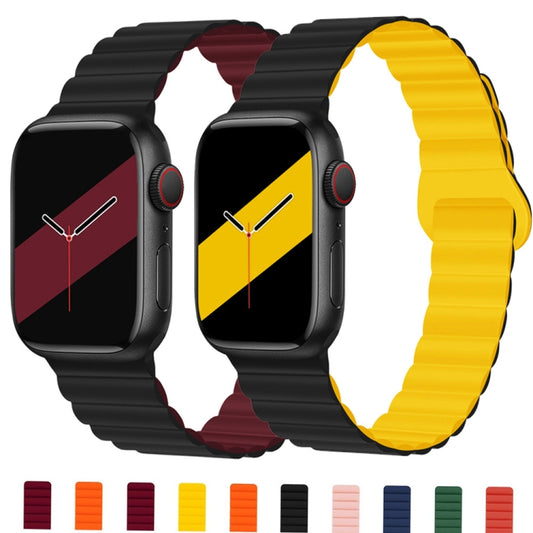 Reverse Buckle Magnetic Silicone Watch Band For Apple Watch Ultra 49mm&Watch Ultra 2 49mm / Series 9&8&7 45mm / SE 3&SE 2&6&SE&5&4 44mm / 3&2&1 42mm(Grey Wine Red) by buy2fix