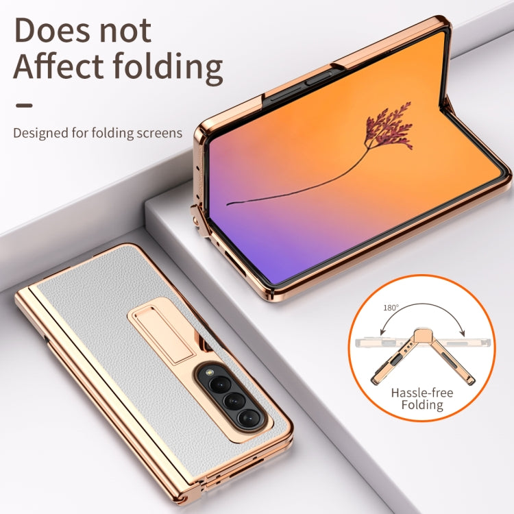 For Samsung Galaxy Z Fold4 Litchi Texture Leather Hinged Electroplated Phone Case with Pen(White) by buy2fix